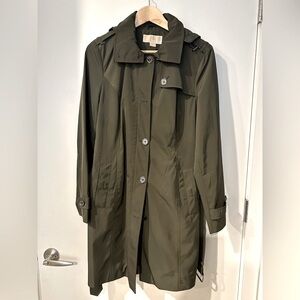 Michael Kors Olive Green Trench Coat/Rain Coat w/ Removable Hood & Belt, Size M
